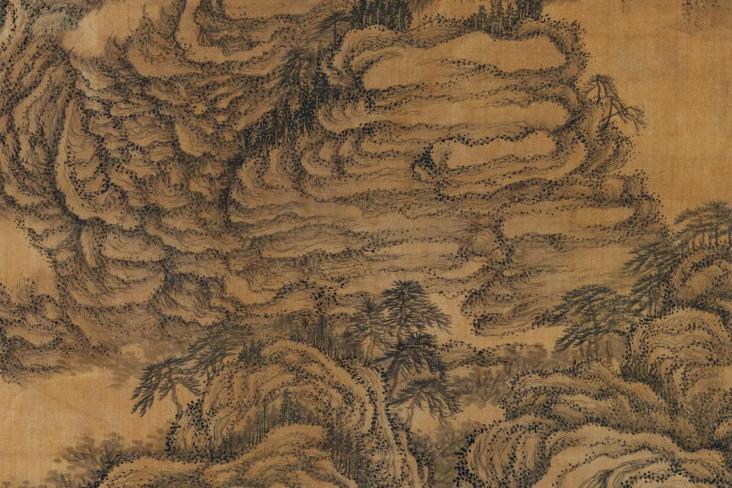 元王蒙画山水轴局部 (3)