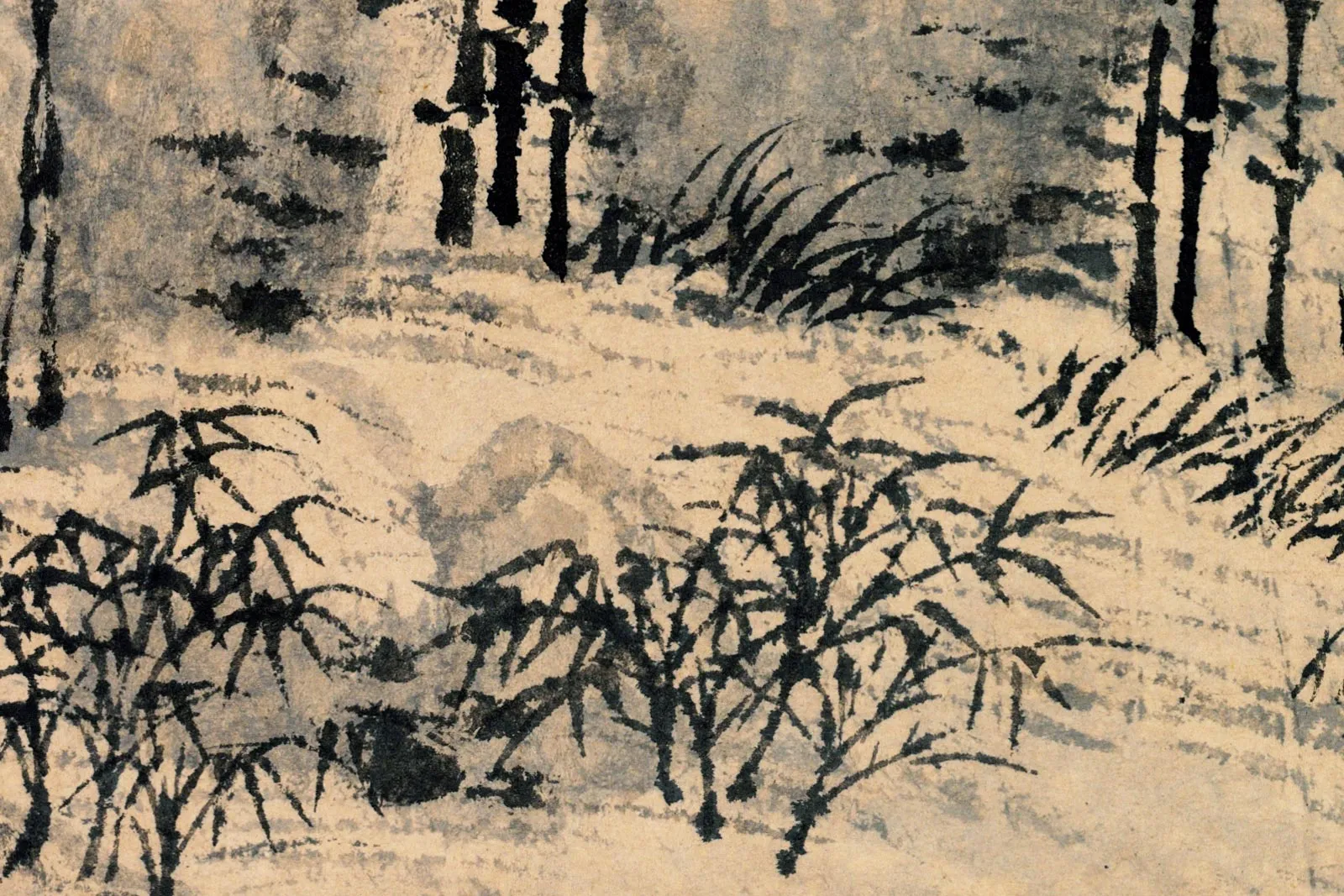 王翚《仿王蒙修竹远山图》高清大图局部 (6)