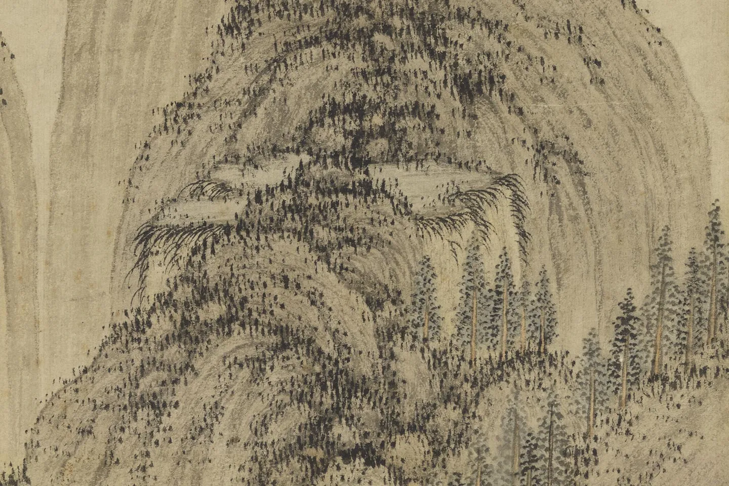 王蒙山水画《坐听松风图》局部 (2)