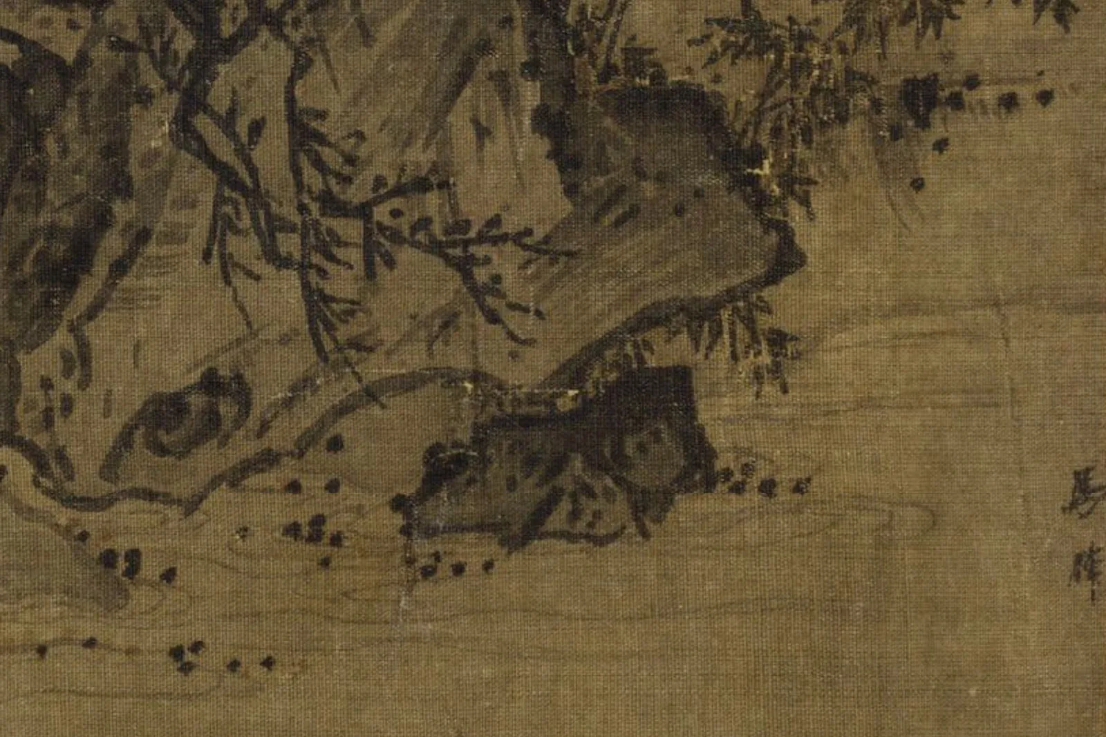 马麟山水画《芳春雨霁图》局部 (1)