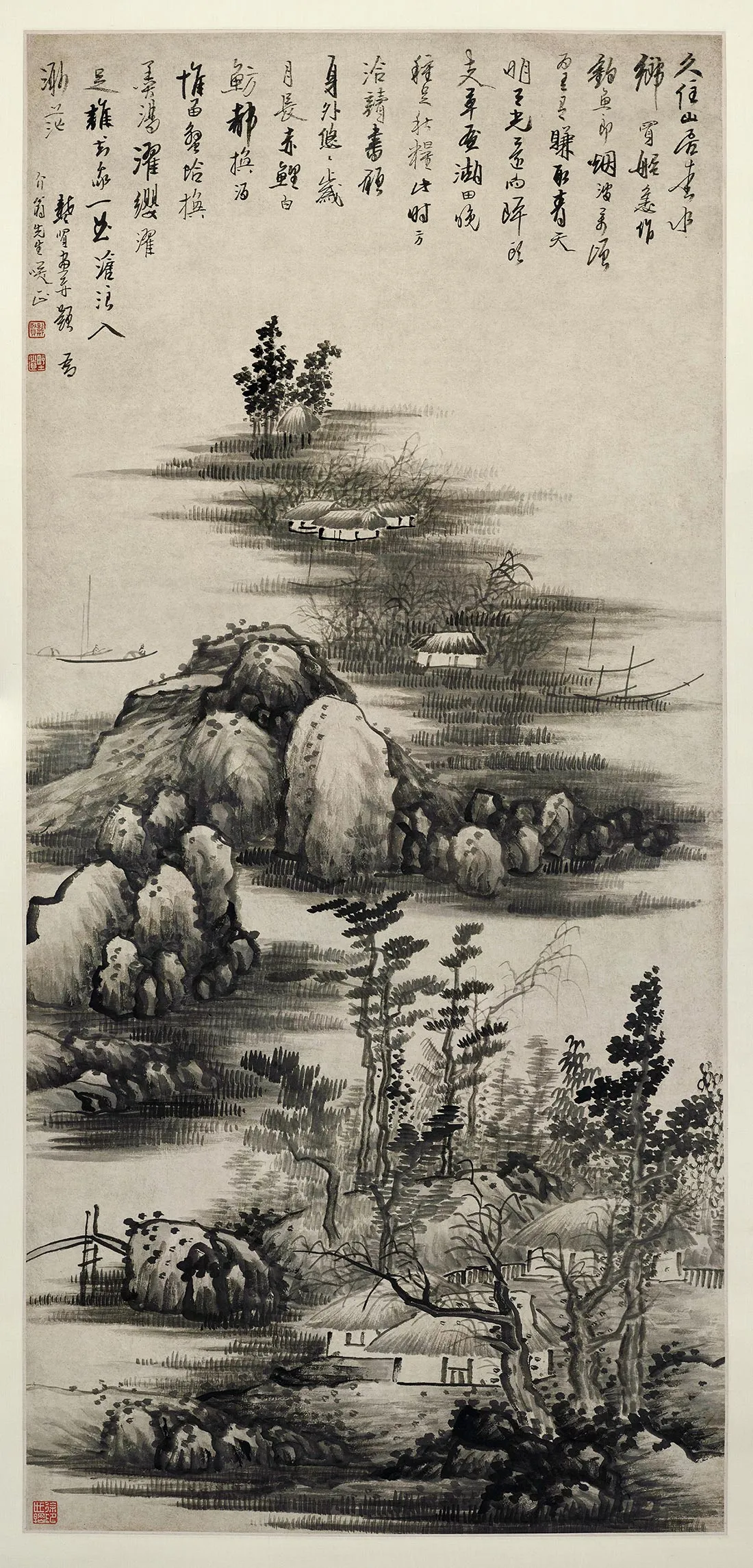 龚贤水墨山水画轴