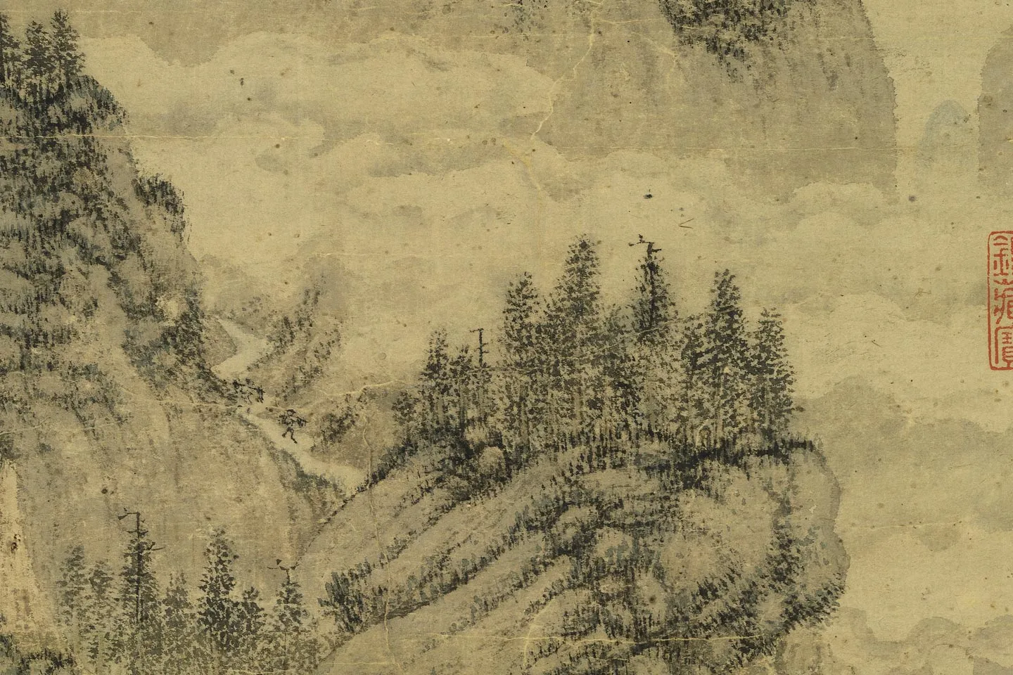 王蒙山水画《松风泉石图》局部 (2)