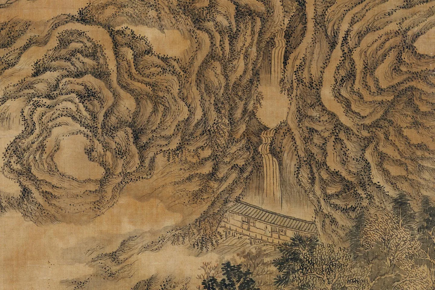 元王蒙画山水轴局部 (4)