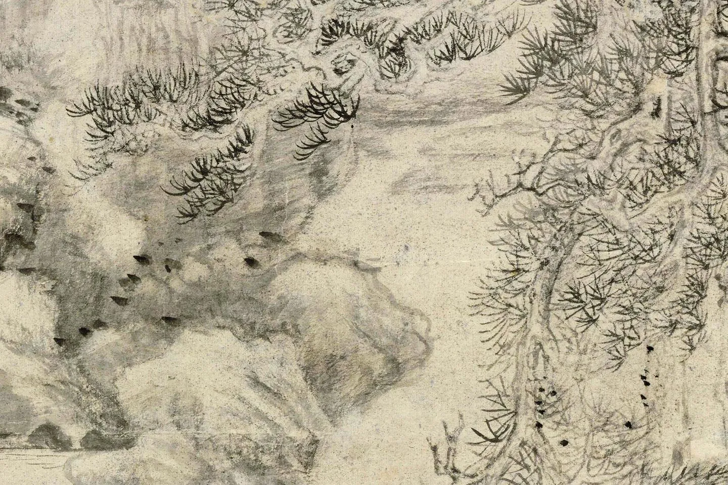 元倪瓒王蒙合作山水局部 (3)