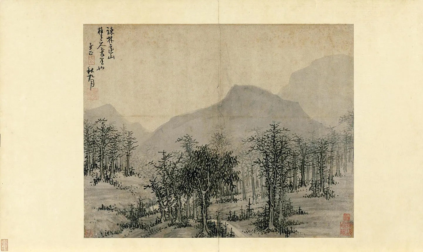 吴镇《疏林远山图》