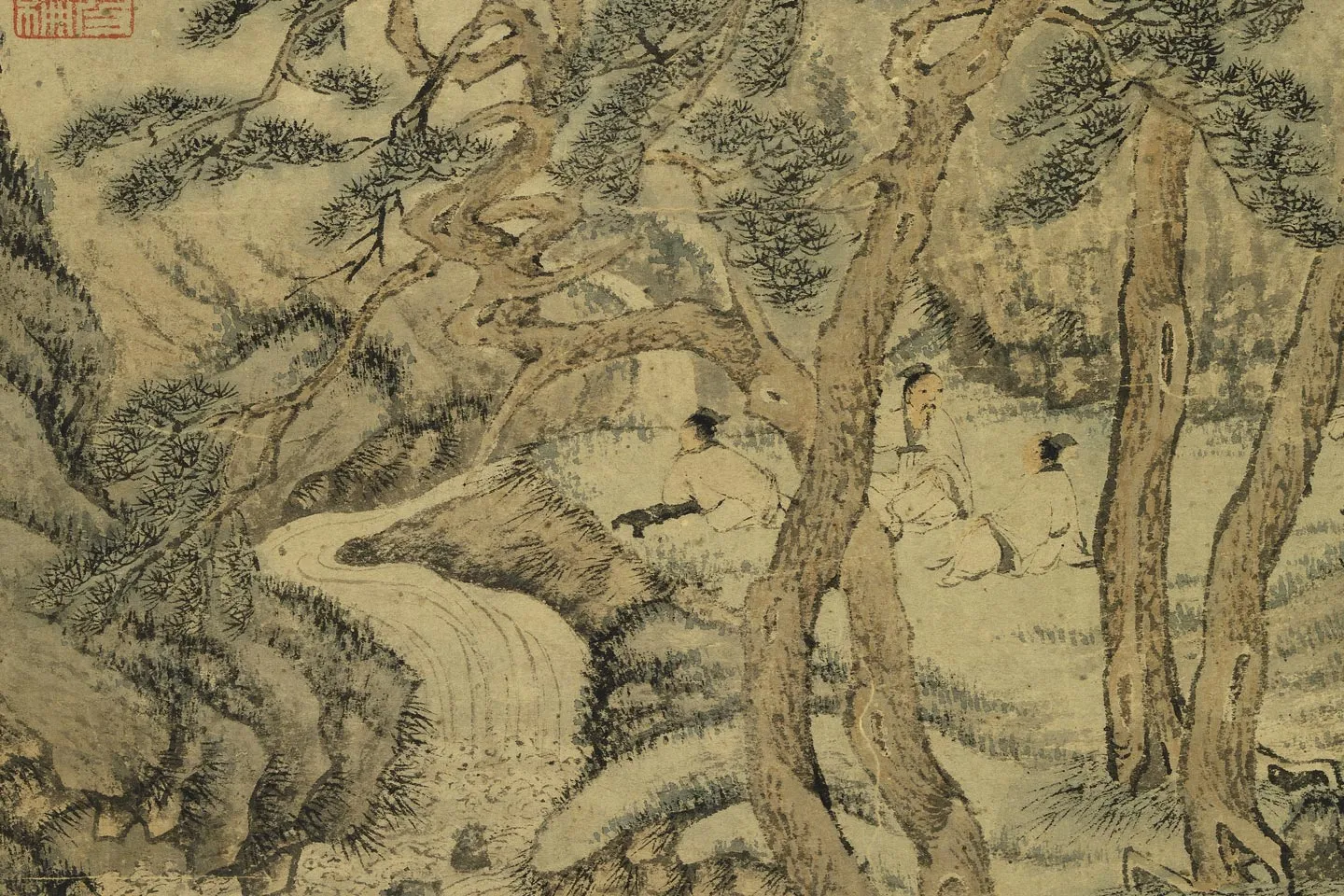 王蒙山水画《松风泉石图》局部 (4)