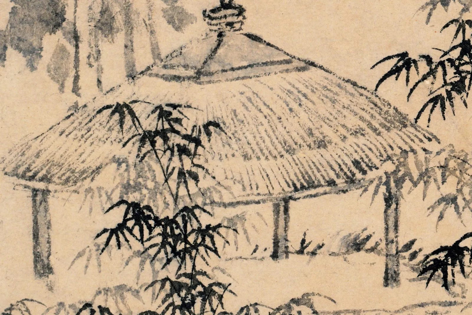 王翚《仿王蒙修竹远山图》高清大图局部 (4)