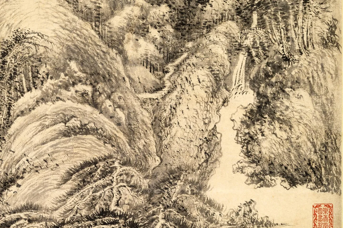 王蒙《秋山萧寺图》局部 (3)