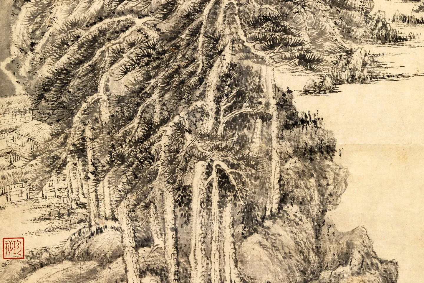 王蒙《秋山萧寺图》局部 (4)