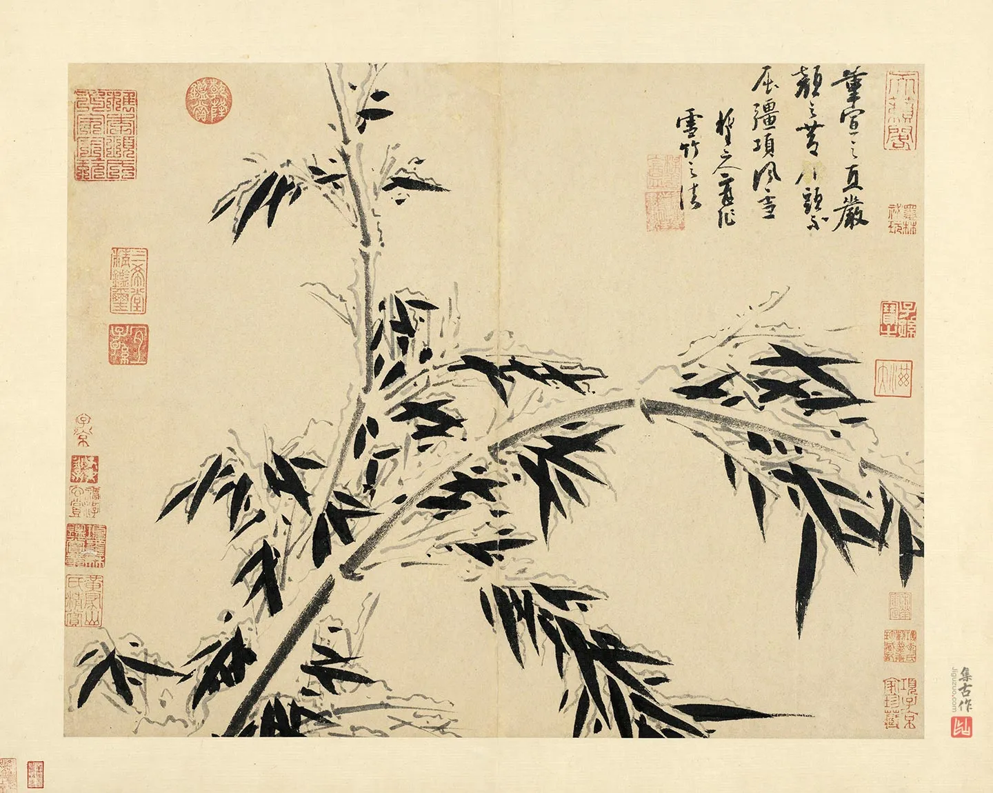 吴镇水墨竹《戏作雪图》页