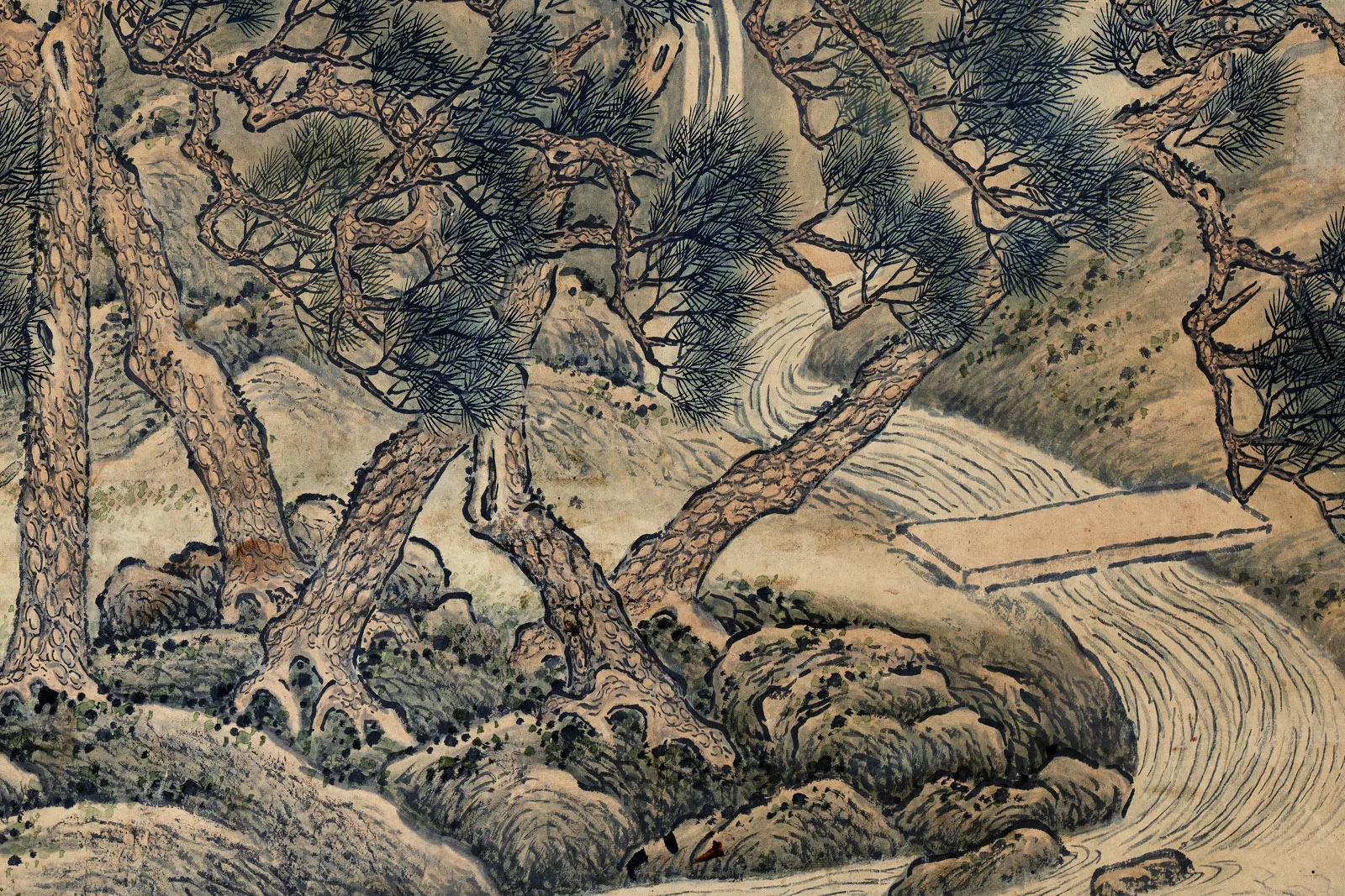 传宋赵令穰山水画《七松图》局部 (1)