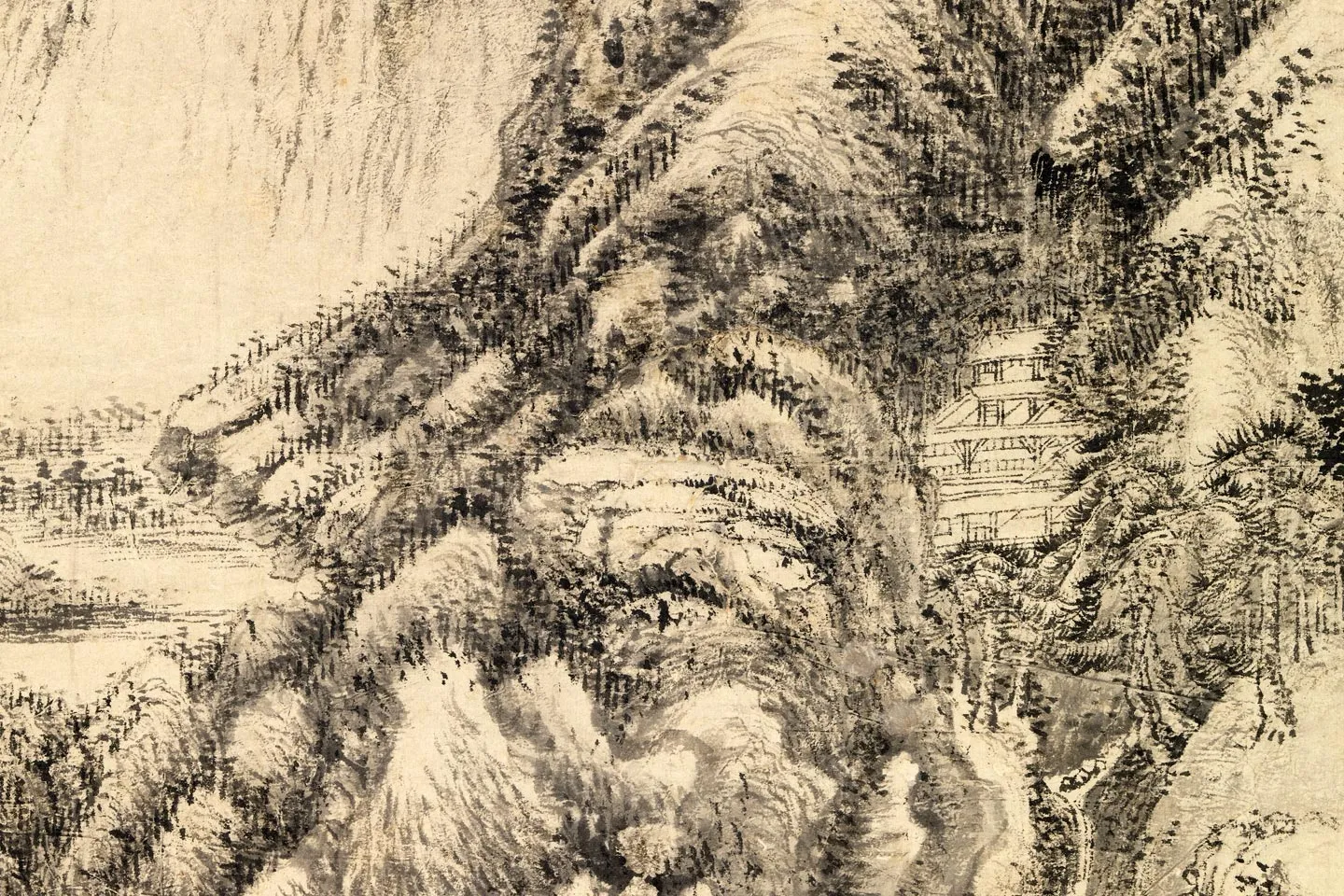 王蒙《秋山萧寺图》局部 (2)