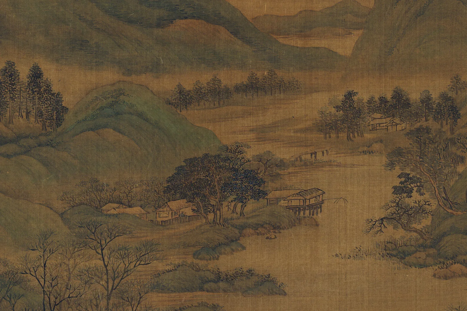 传北宋赵令穰青绿山水《水村图》局部 (4)