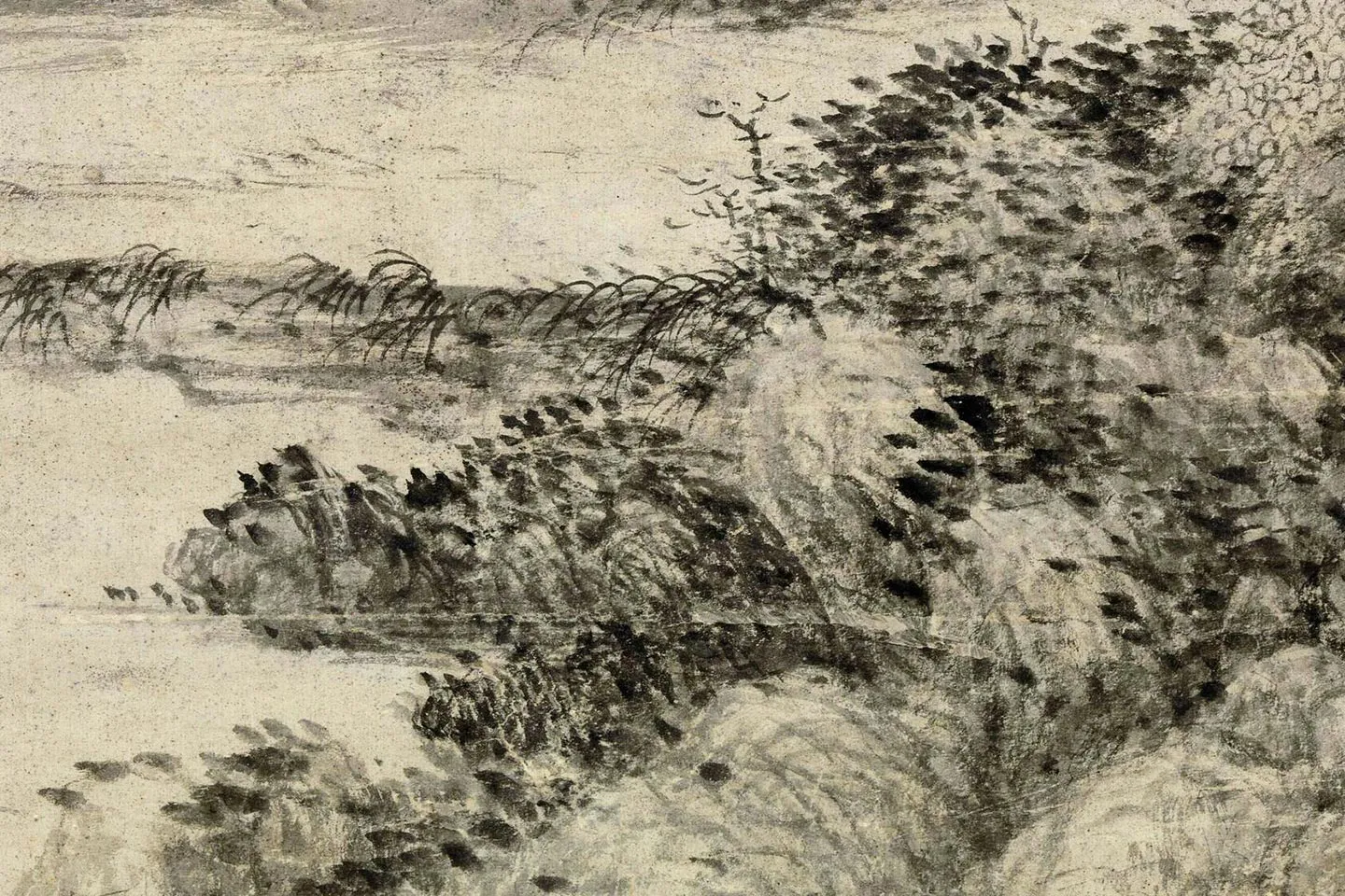 元倪瓒王蒙合作山水局部 (5)