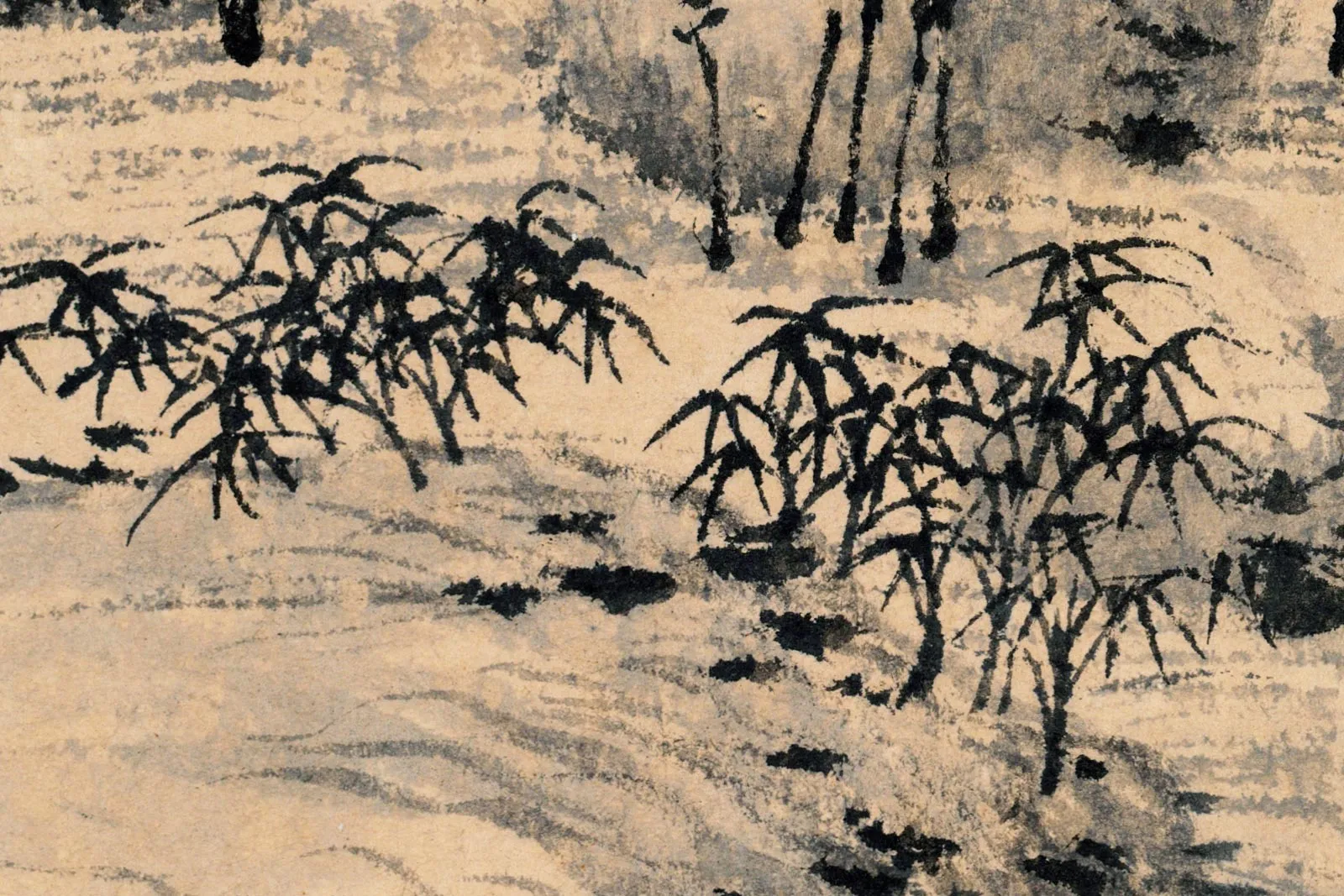 王翚《仿王蒙修竹远山图》高清大图局部 (9)