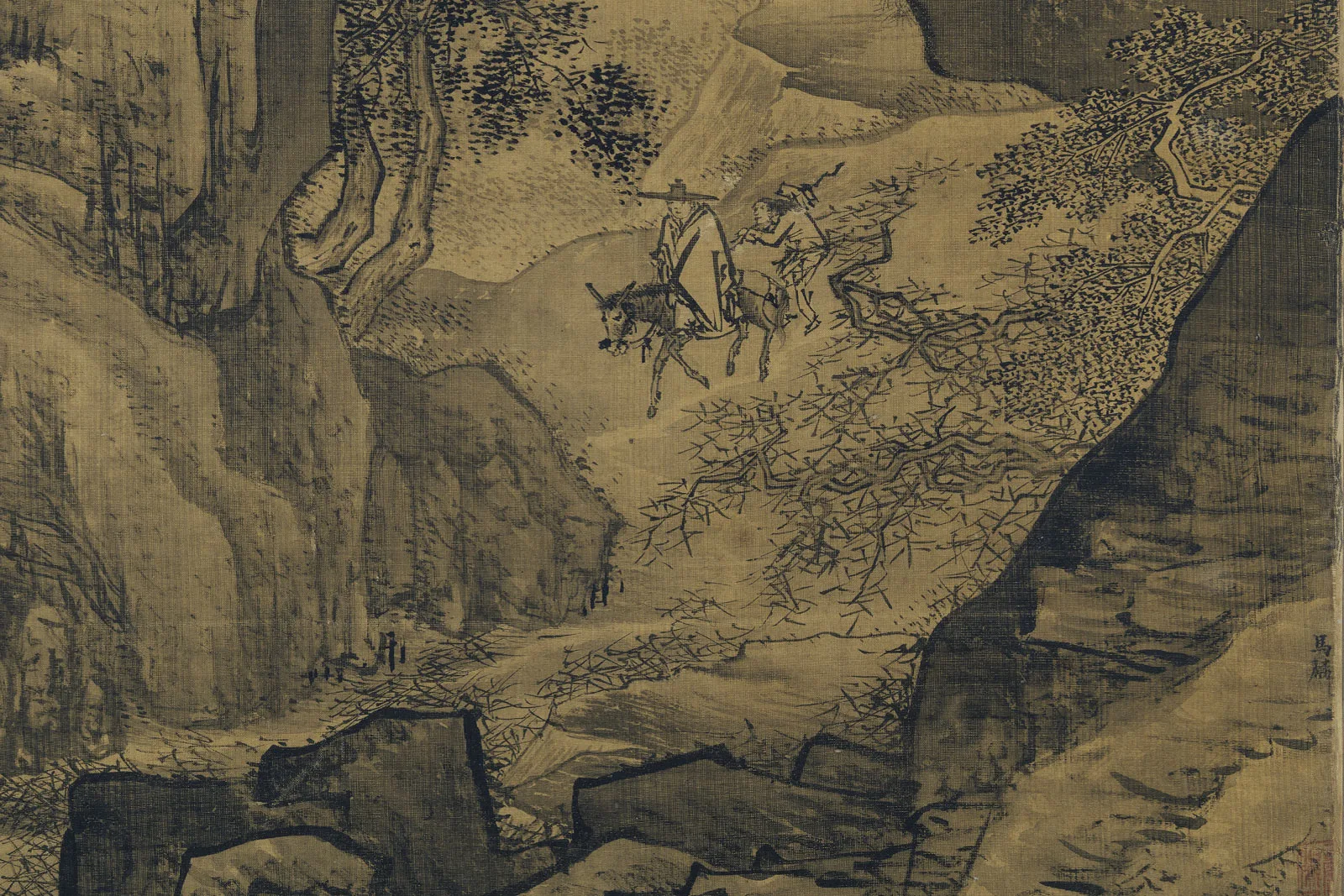 传宋马麟山水画《溪山行旅图》局部 (1)