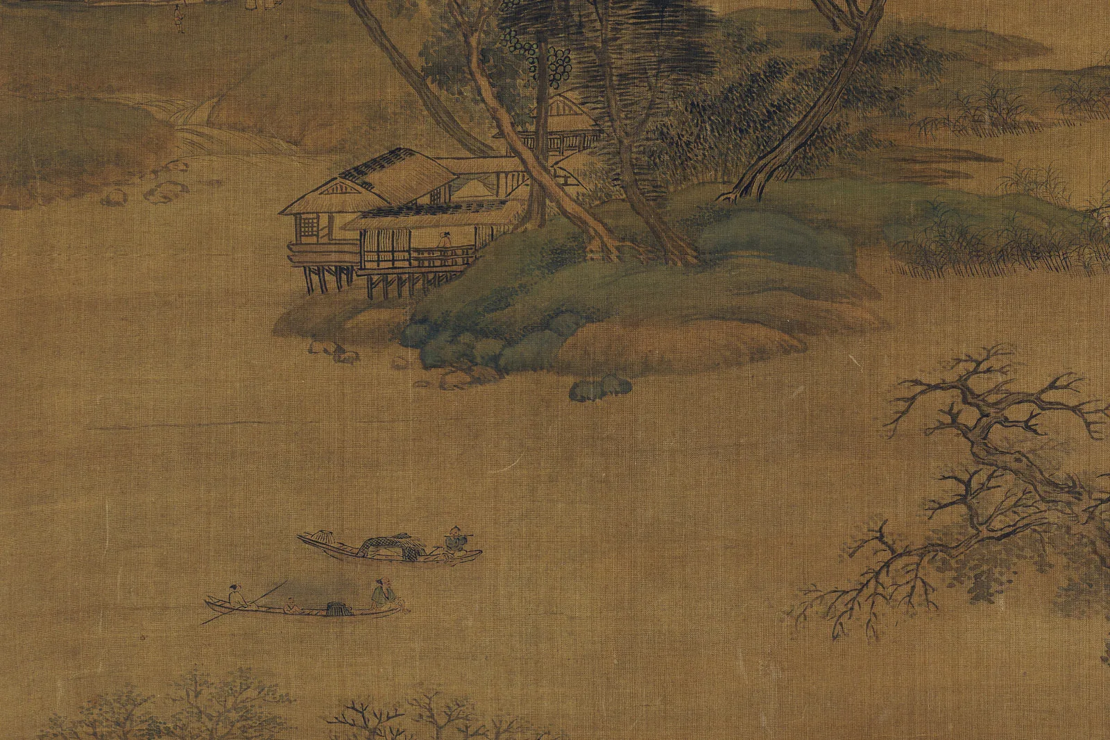 传北宋赵令穰青绿山水《水村图》局部 (2)