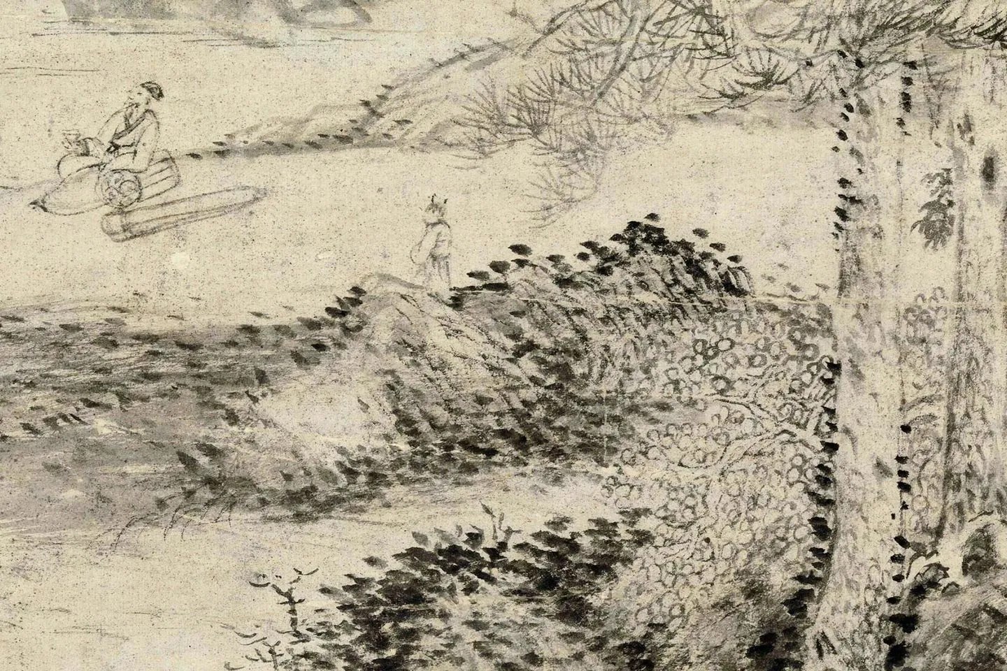 元倪瓒王蒙合作山水局部 (4)