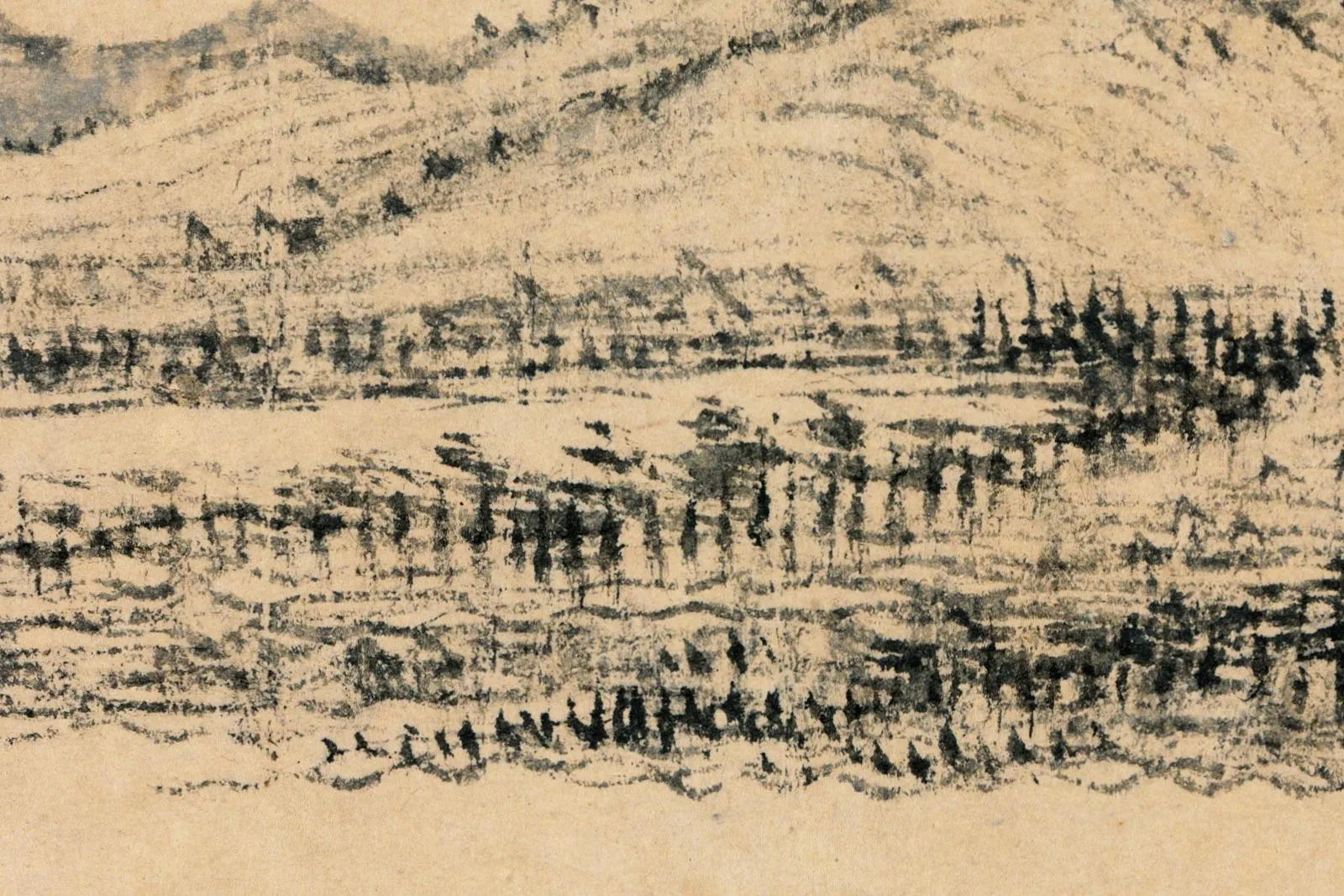 王翚《仿王蒙修竹远山图》高清大图局部 (2)