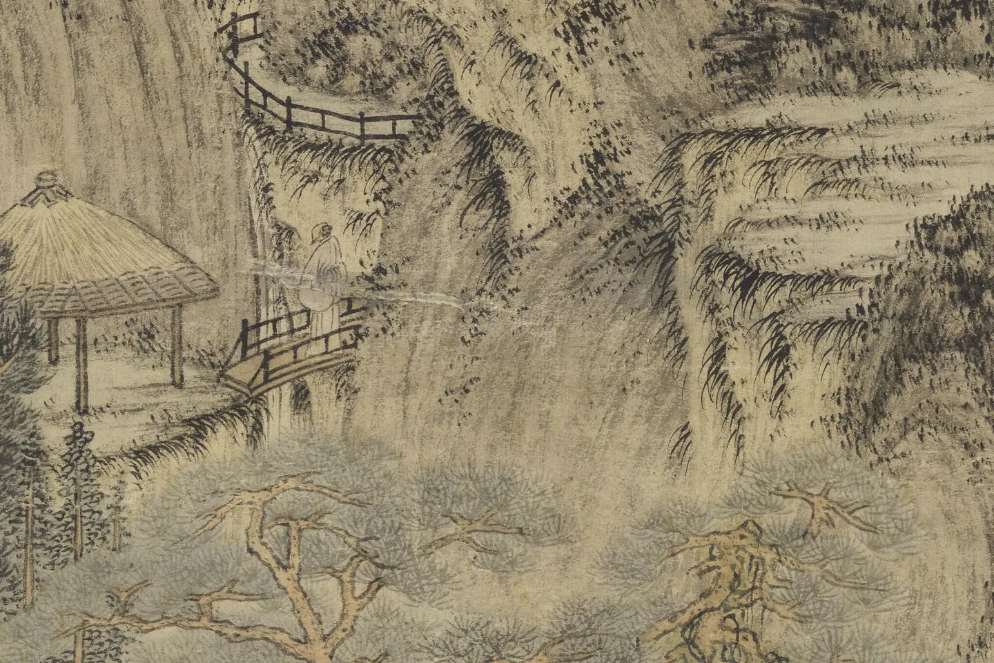 王蒙山水画《坐听松风图》局部 (4)