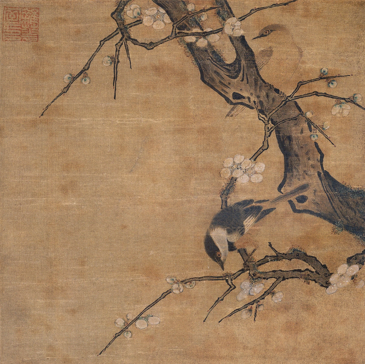 南宋马麟花鸟画《梅花小禽图》