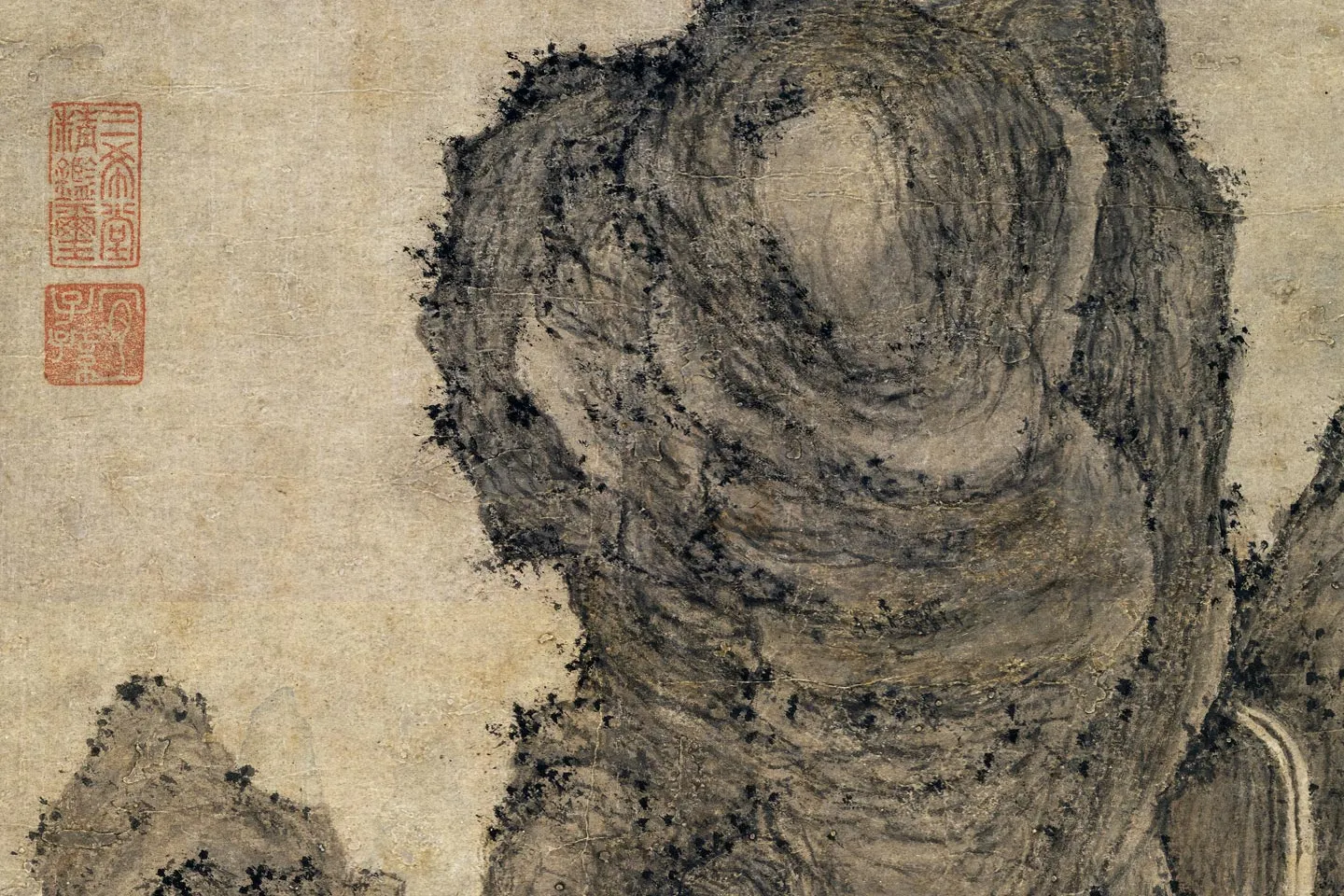 王蒙山水《松崖飞瀑图》局部 (2)