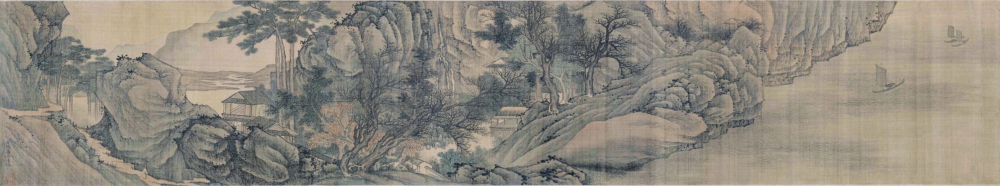 高岑山水画《秋山归帆图》卷