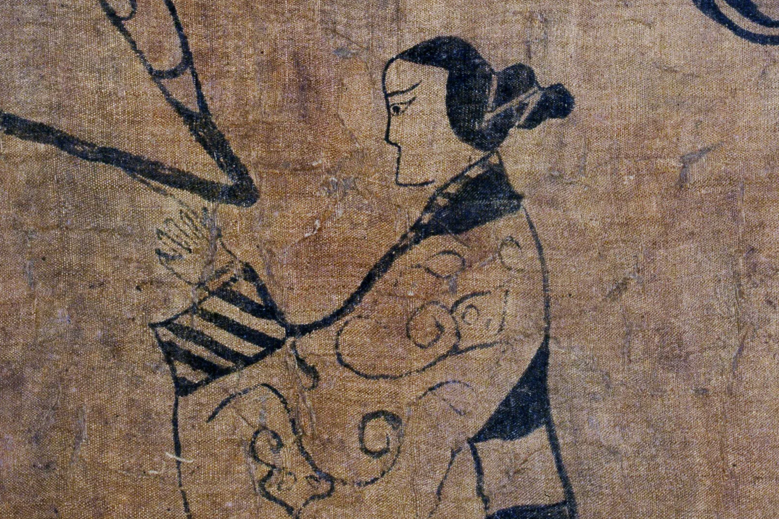 战国帛画《人物龙凤帛画》局部 (1)