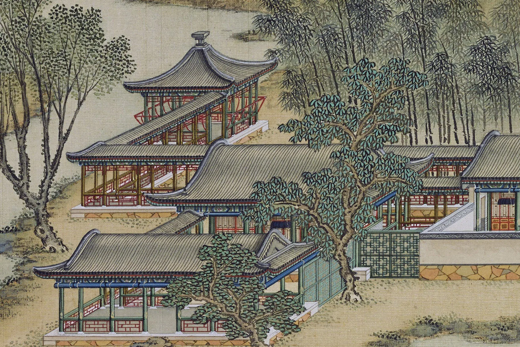 圆明园四十景图《平湖秋月》高清大图局部 (1)