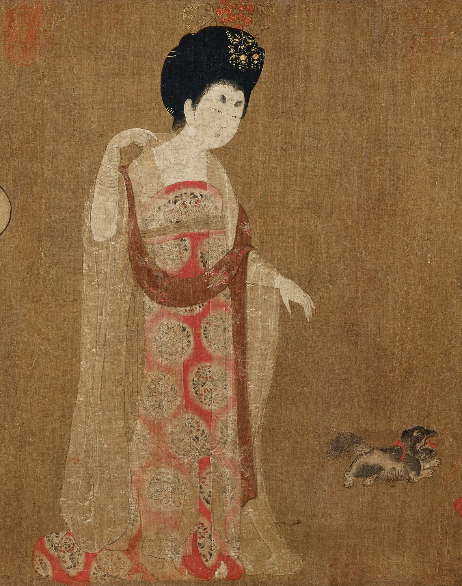 簪花仕女图高清图片局部