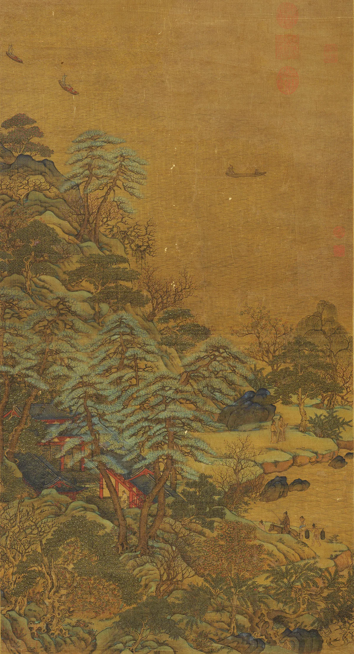 传李思训《江帆楼阁图》轴