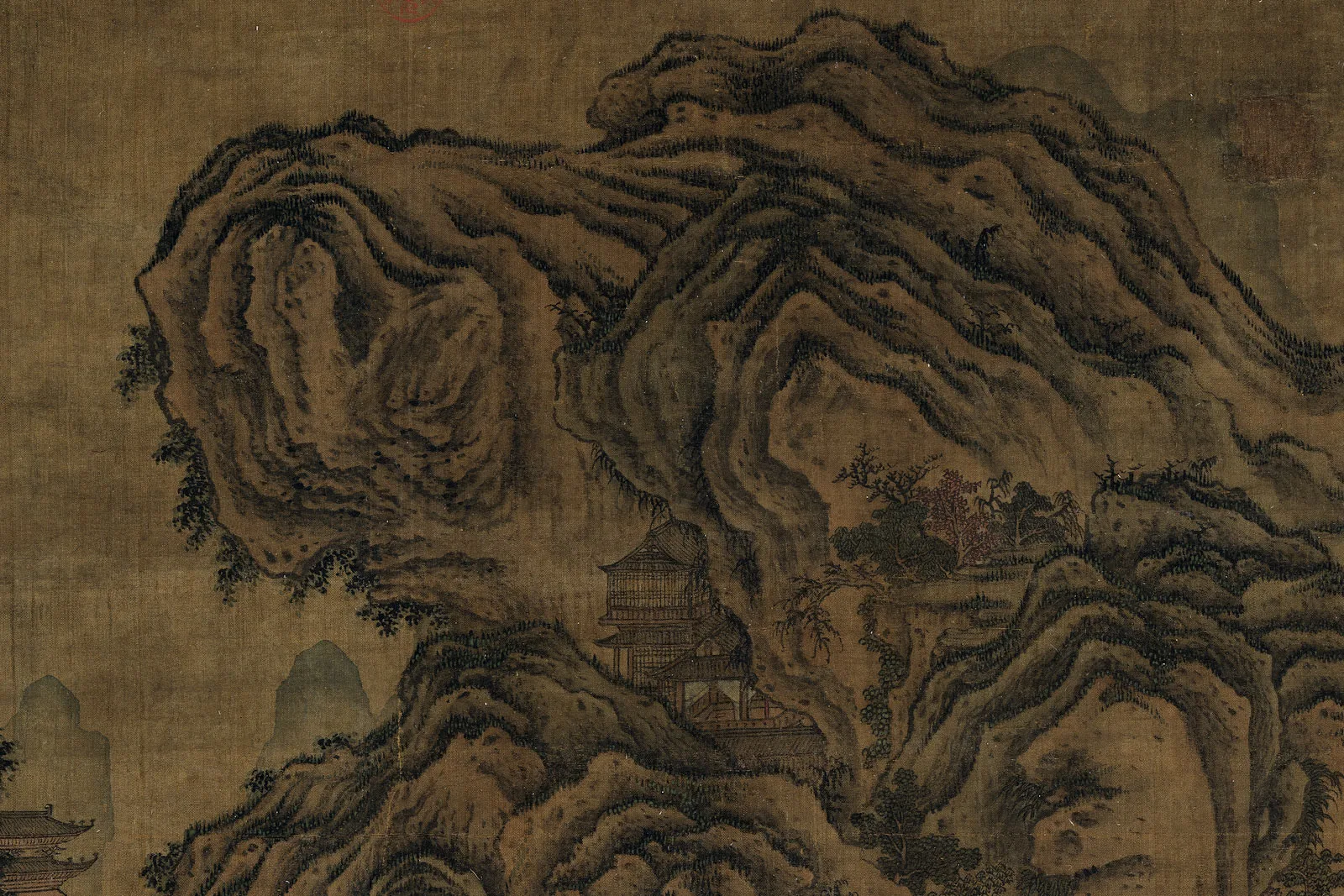 传宋李成山水人物《秋山渔艇图》局部 (1)