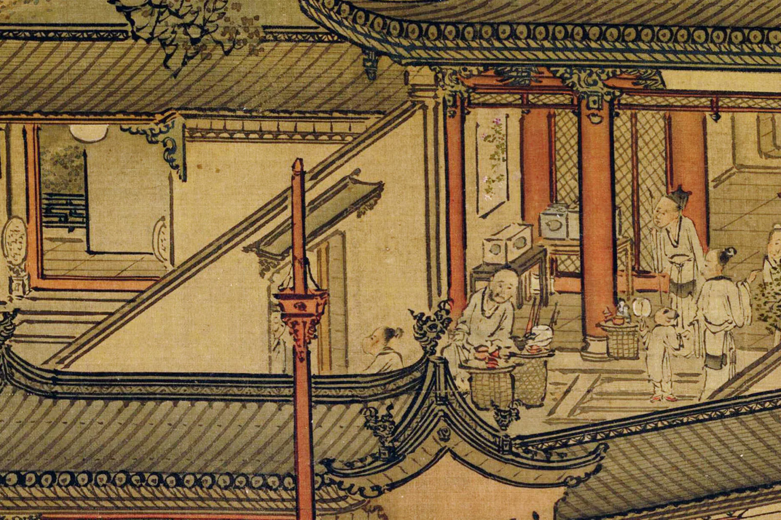 清·袁耀山水楼阁界画《邗江胜览图》高清图局部 (3)