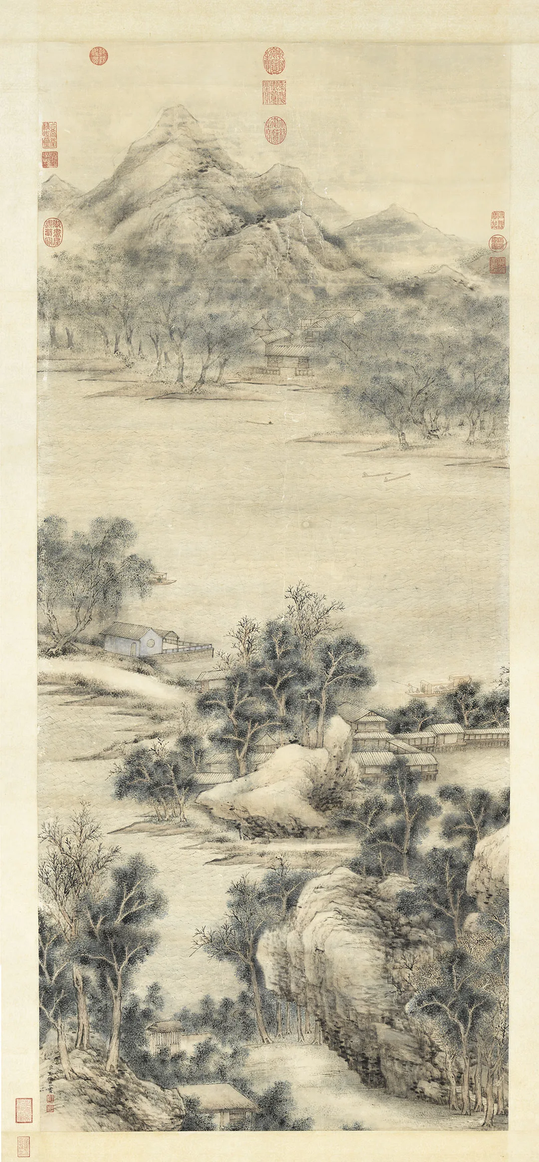 王炳夜景山水画《画澄波月泛图》轴