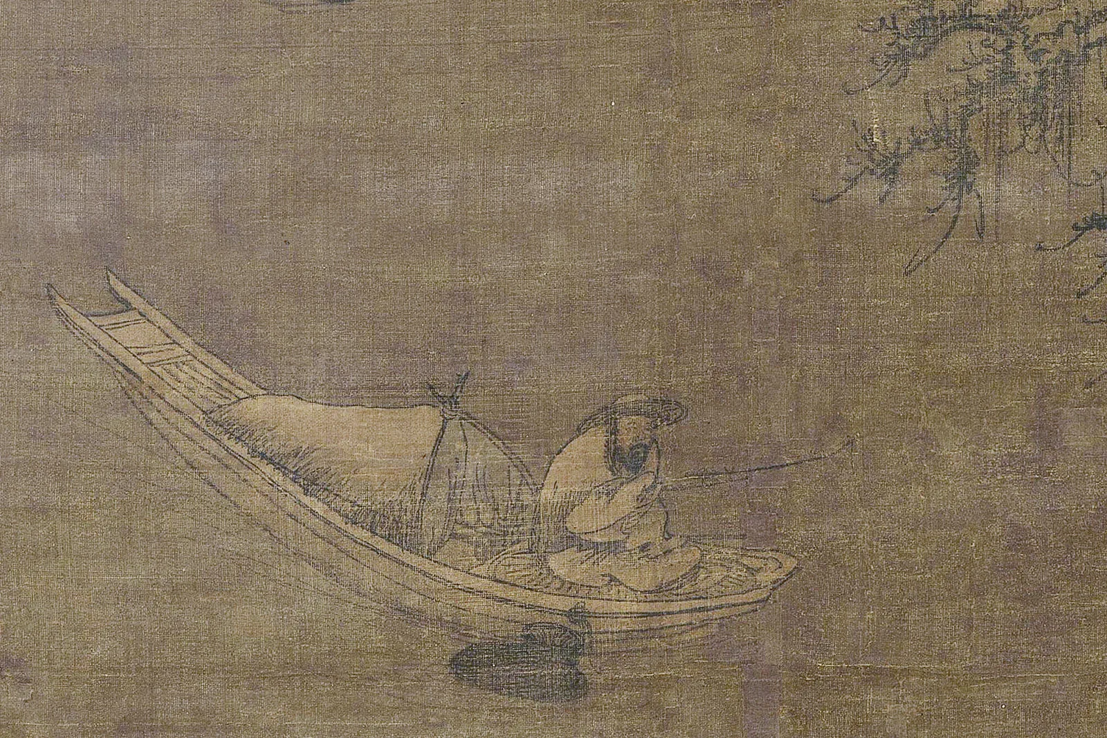 传宋李成《寒江钓艇图》局部 (1)