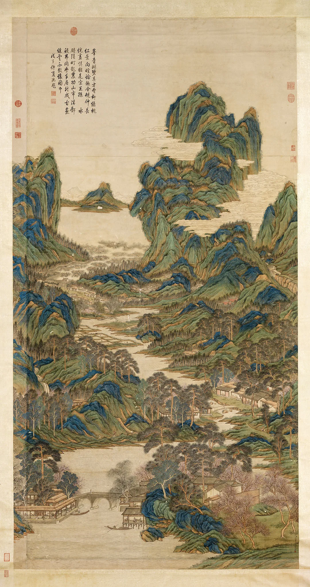 清王炳《仿赵伯驹春山图》轴