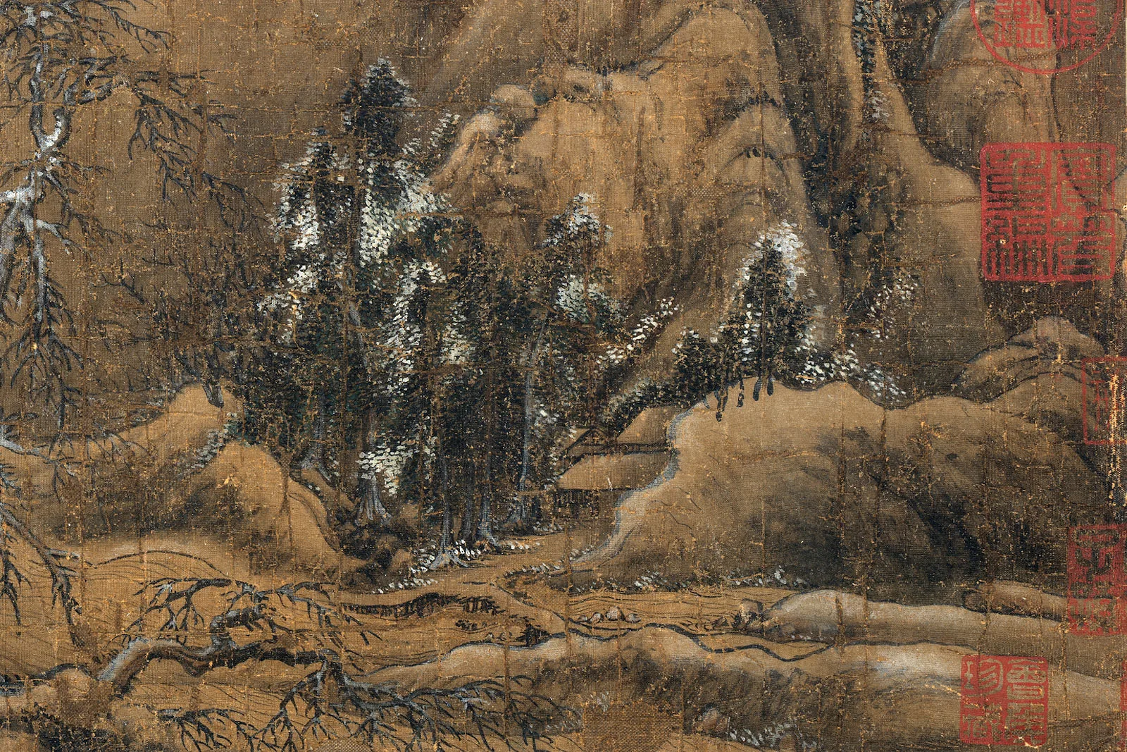 宋李成冬景山水画《瑶峰琪树图》高清局部 (1)