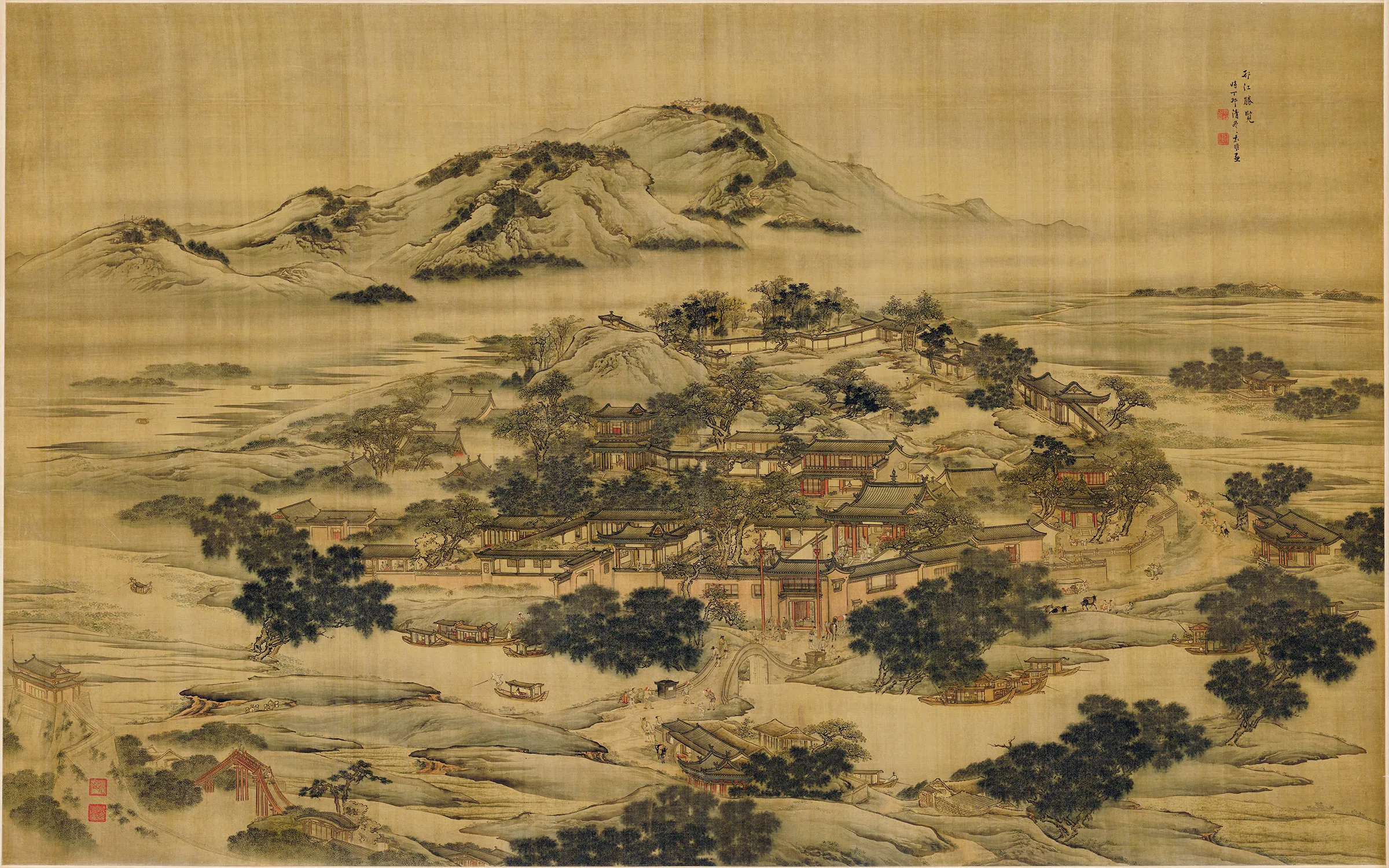 清·袁耀山水楼阁界画《邗江胜览图》轴