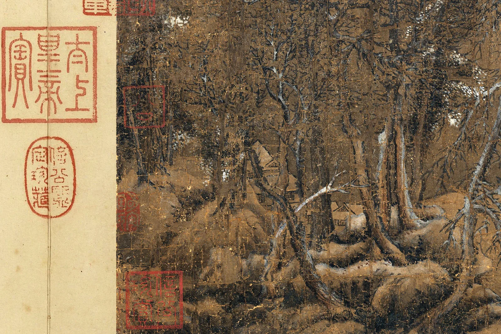 宋李成冬景山水画《瑶峰琪树图》高清局部 (3)