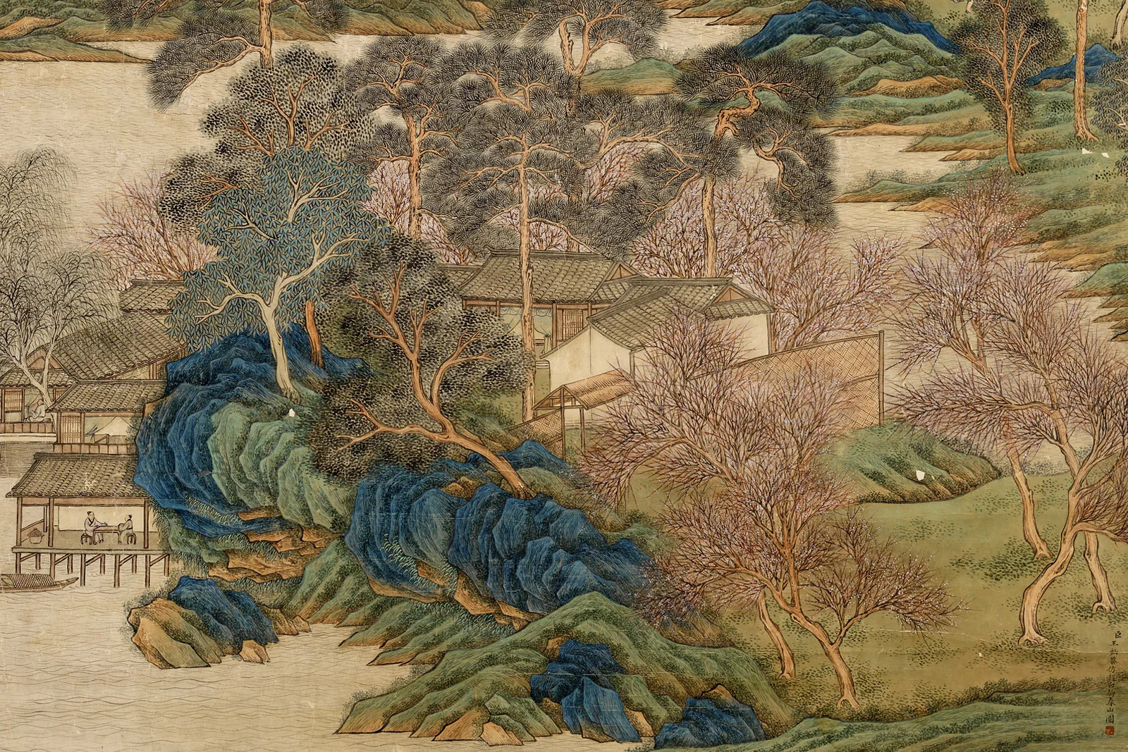 清王炳《仿赵伯驹春山图》局部 (1)