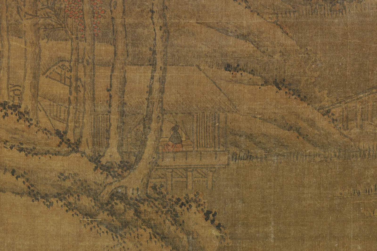 传宋李成秋景山水画《秋山萧寺图》局部 (4)