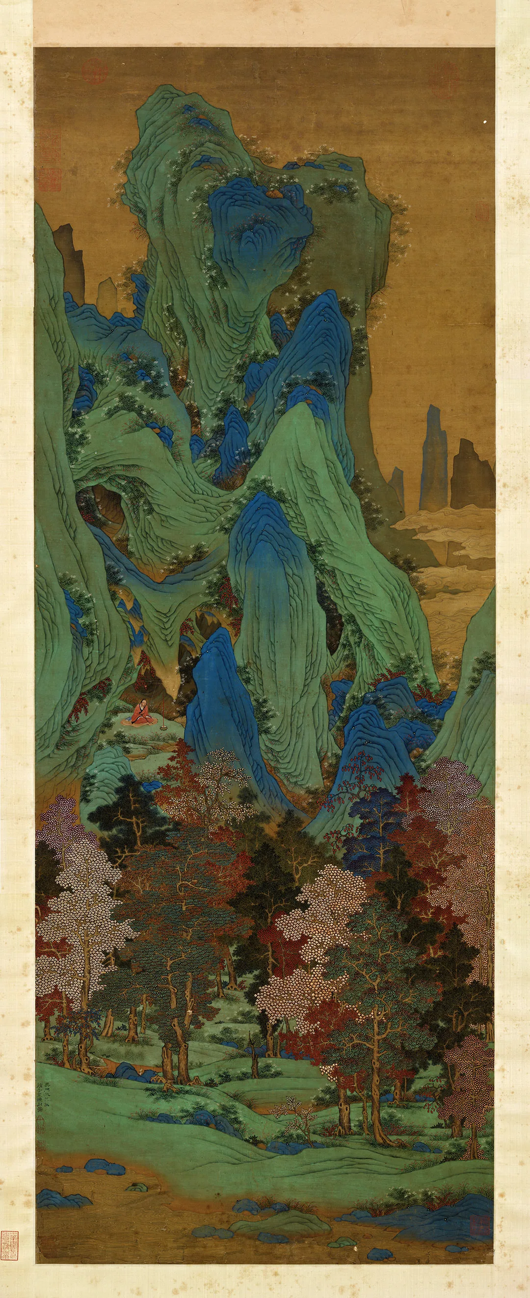 明仇英《仿赵伯驹炼丹图》轴