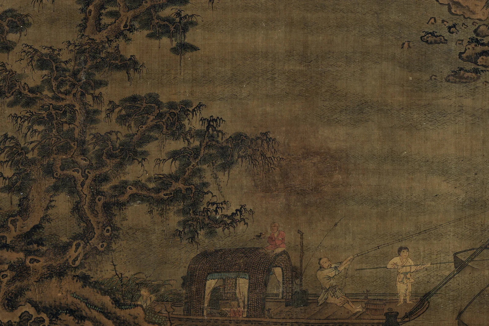 传宋李成山水人物《秋山渔艇图》局部 (6)