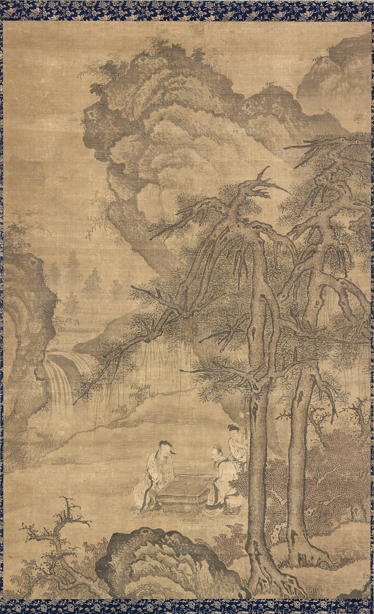 传宋李成山水人物画《松下对弈图》