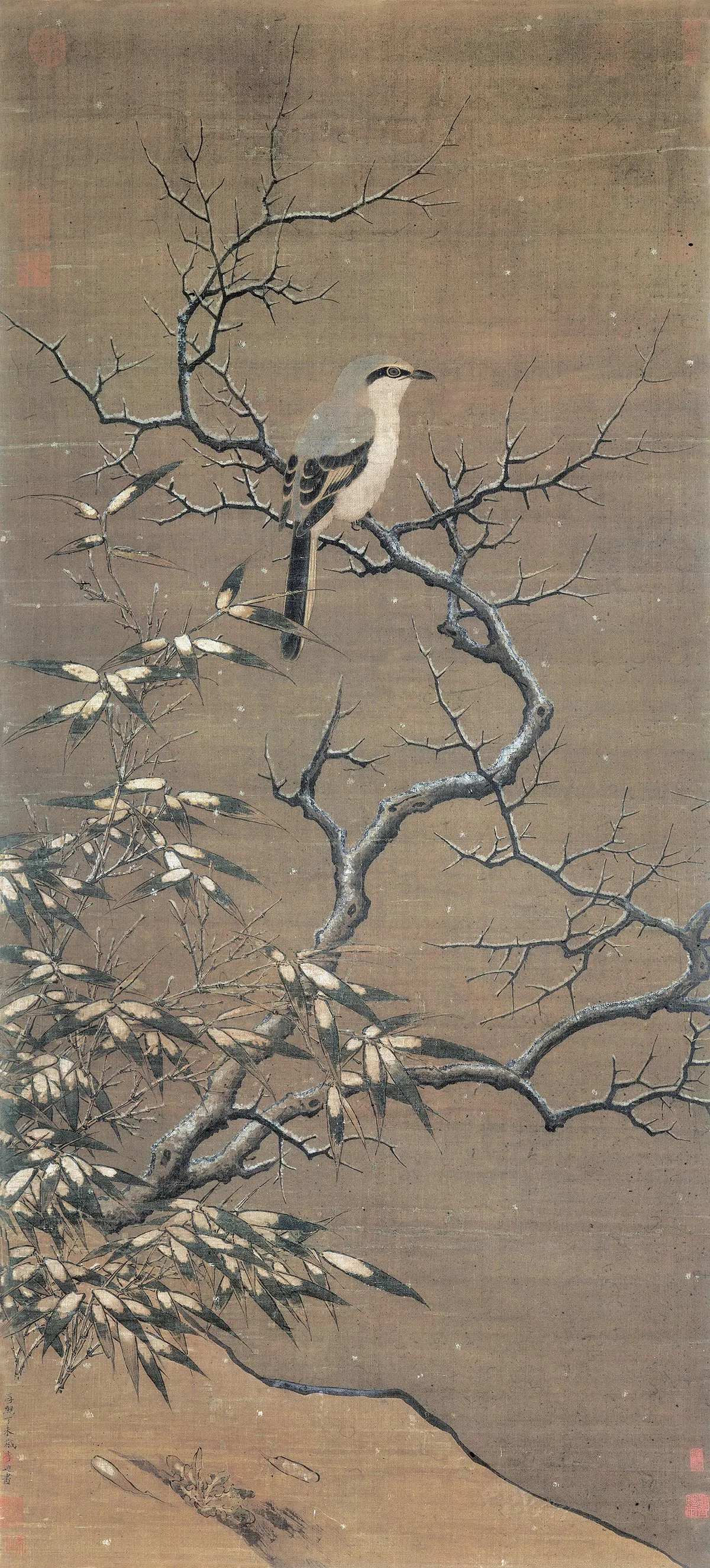 南宋李迪雪树寒禽图轴