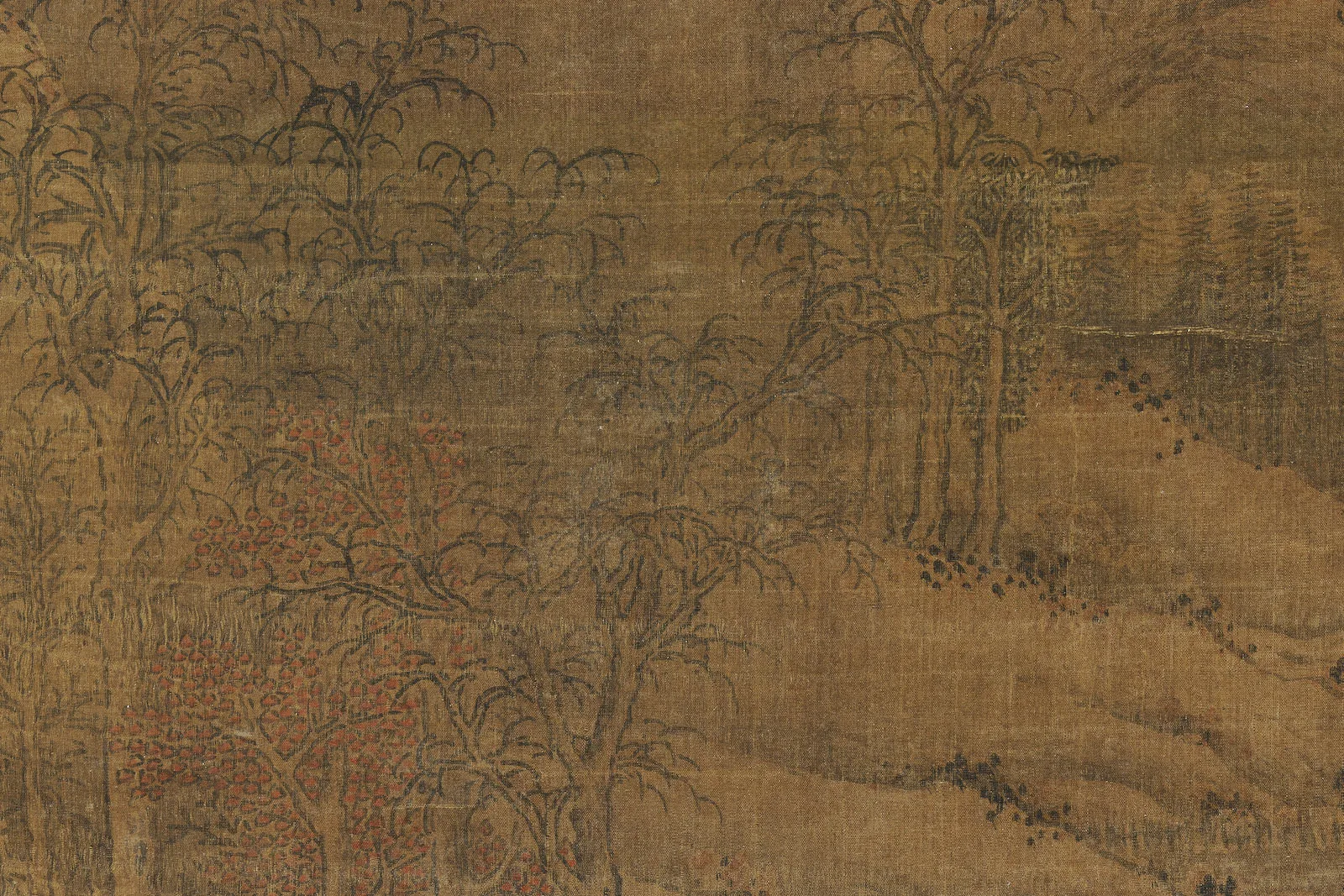 传宋李成秋景山水画《秋山萧寺图》局部 (3)