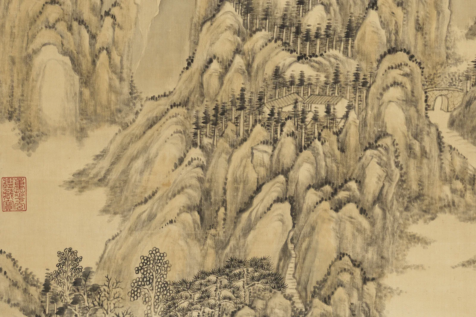 王炳山水画《画天平山景图》局部 (2)