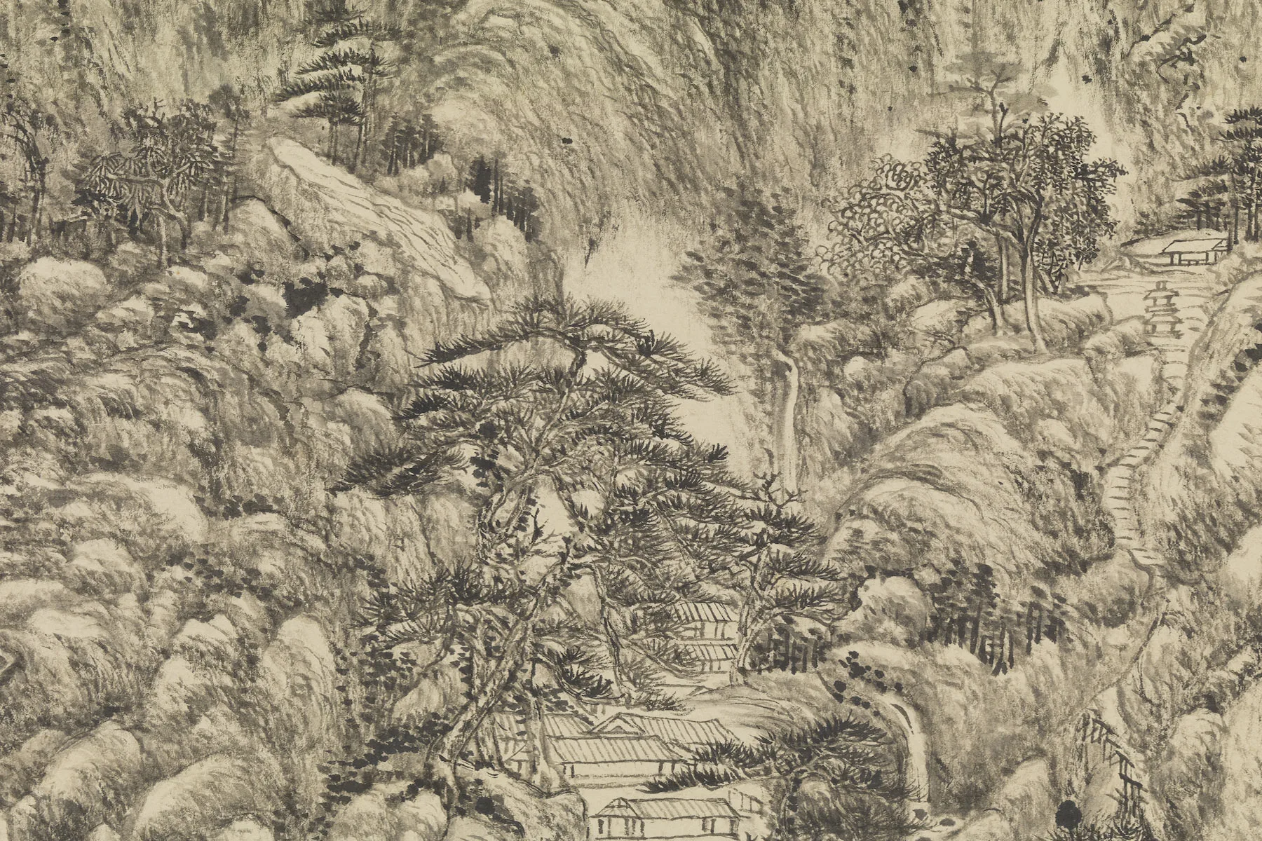 王原祁仿王蒙山水局部 (2)