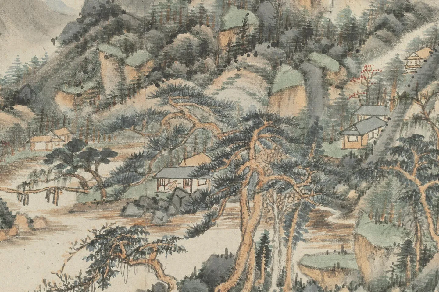 王鉴山水画《翠巘丹崖图》局部 (2)