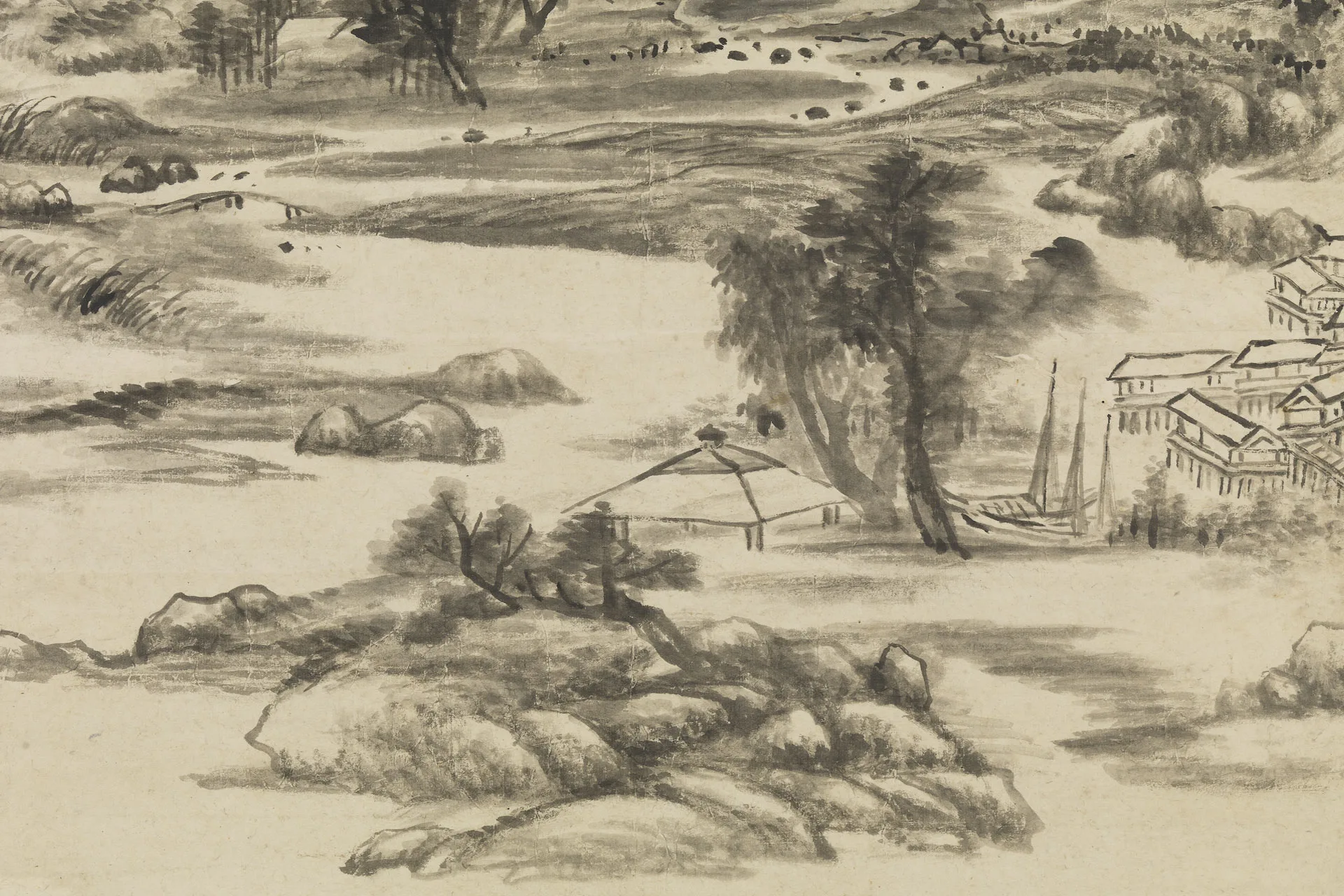 王原祁水墨山水仿米芾云山图局部 (1)